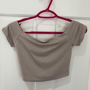 Forever 21 Brown Crop Top with Cowl Neck and Cap Sleeves